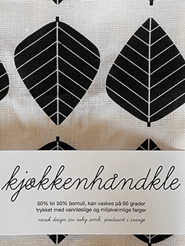 Kjøkkenhåndkle Løv, Sort
