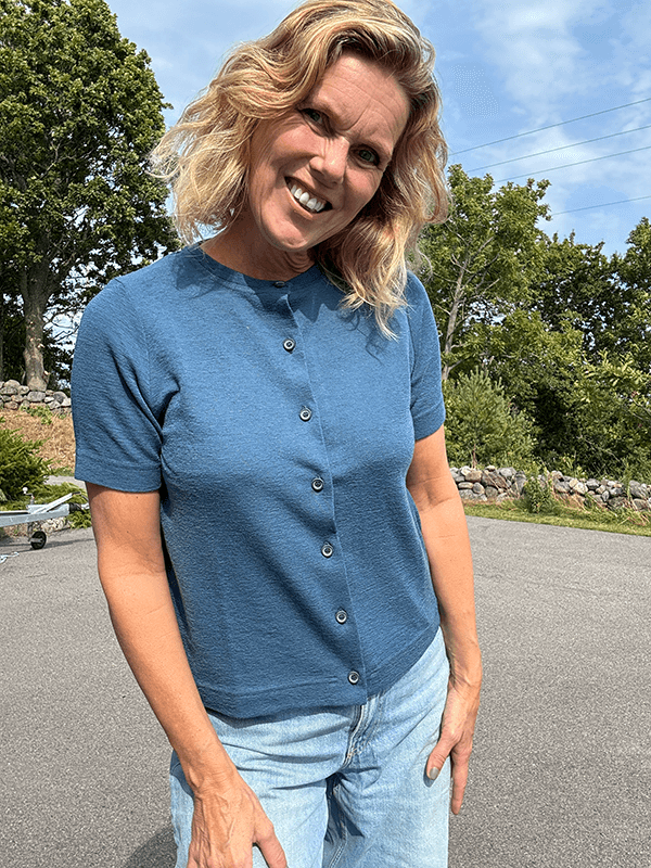 8032 Cardigan Kort Erm, Denim Blue, Merino