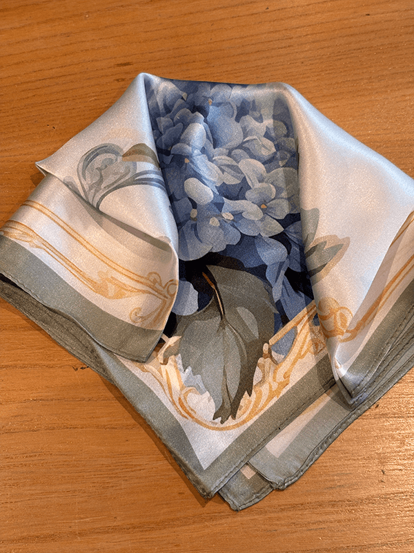 Silkeskjerf 53cm, Hortensia, Grønn / Blå