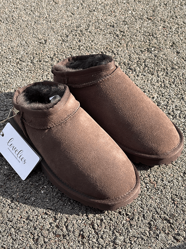 Genini Mules, Lav hel, Shearling, Dark Coffee