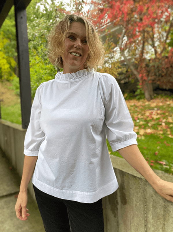 13005 Bluse Puff, Hvit, Poplin