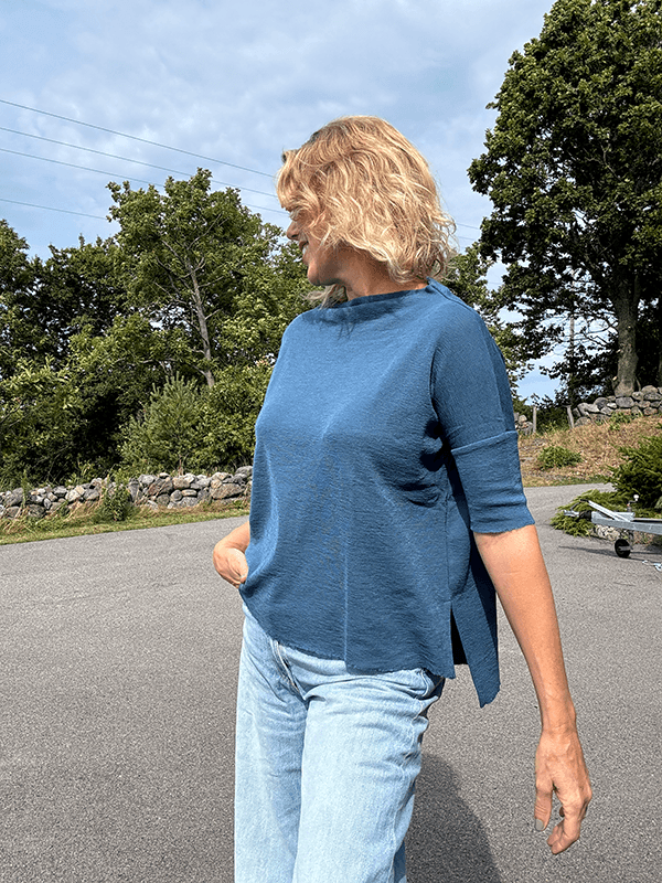 4083 T-Skjorte Vid Splitter, Denim Blue, Merino