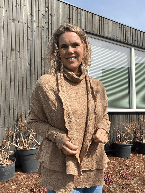 8503 Cardigan, Light Camel Melange, Bubble Wool