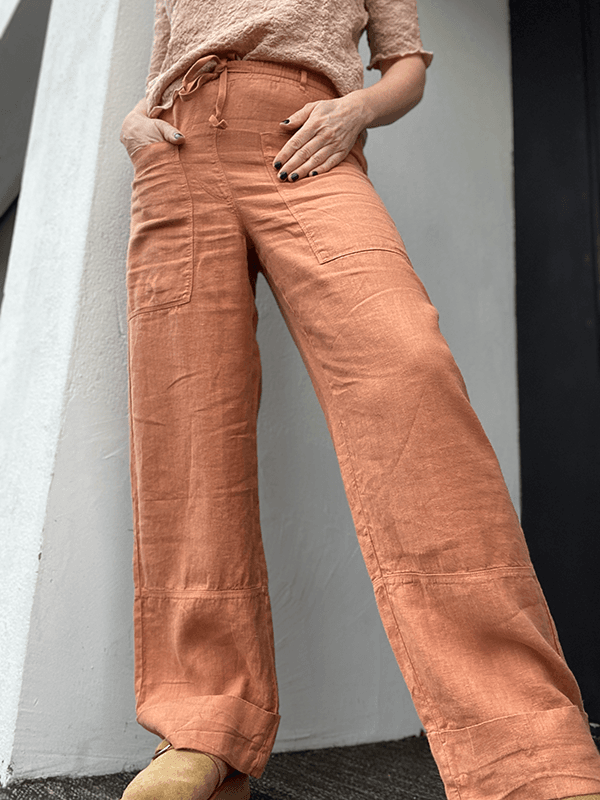 11033 Bukse Patch Pockets, Pecan Brown, Lin