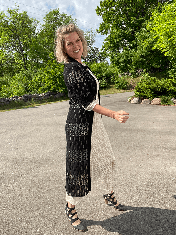 Maglia Cardigan Lang, Bomull, Sort