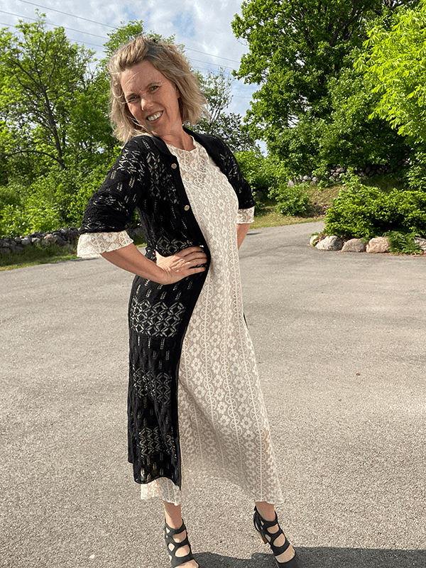 Maglia Cardigan Lang, Bomull, Sort